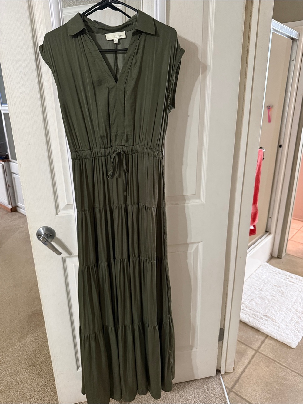 Pinch Olive Tiered Maxi Dress with Drawstring Waist